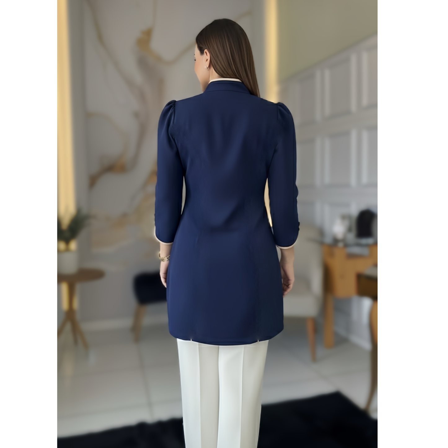 Jaleco Premium Grace Azul Marinho / Nude