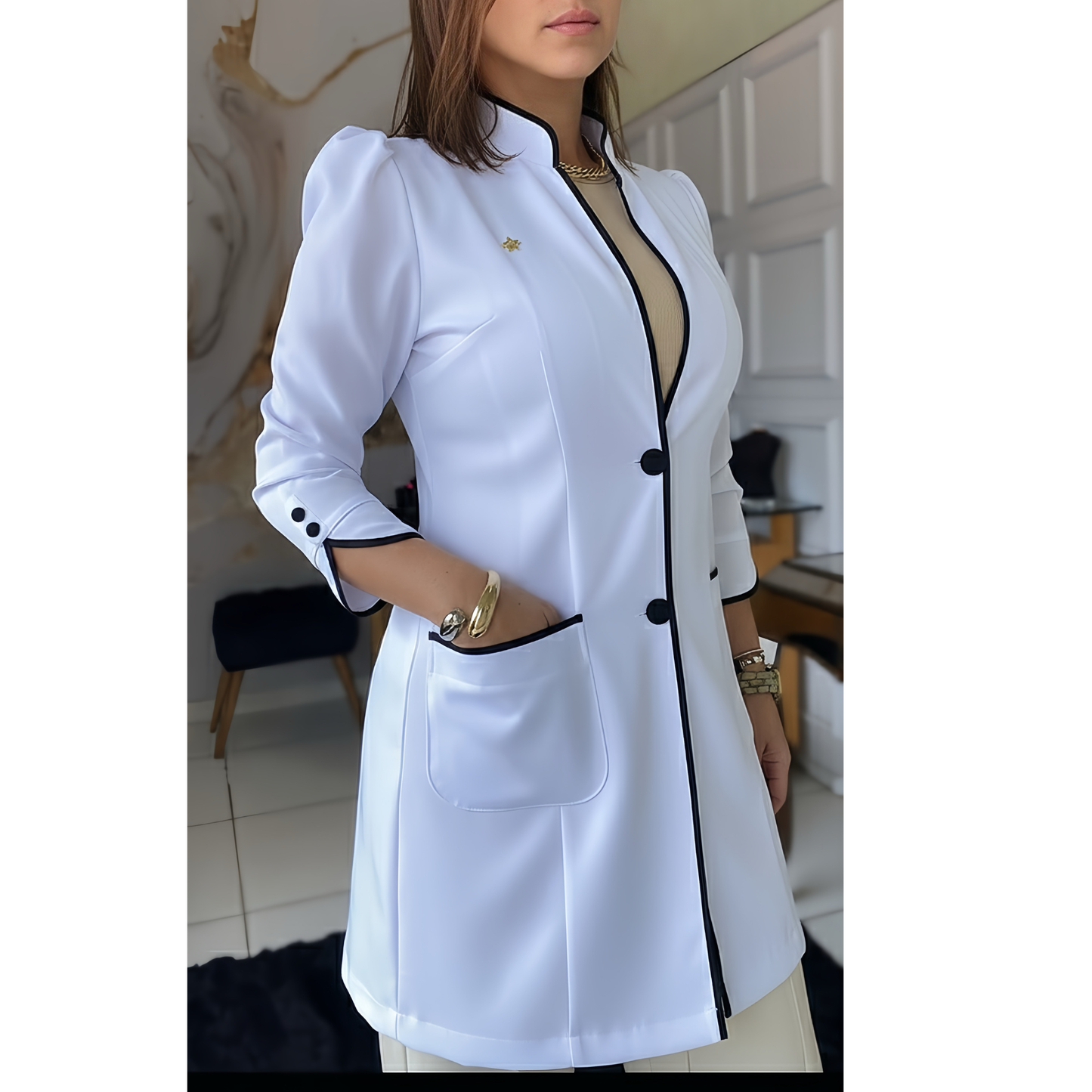 Jaleco Premium Grace White and Black